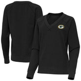 Green Bay Packers Antigua Women's Varsity Tri-Blend V-Neck Long Sleeve T-Shirt Heather Black - NFL