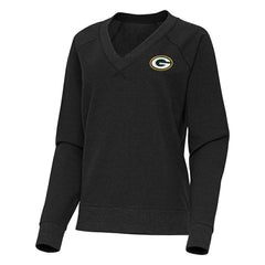Green Bay Packers Antigua Women's Varsity Tri-Blend V-Neck Long Sleeve T-Shirt Heather Black - NFL