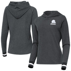 Cleveland Browns Antigua Women's Trek Raglan Pullover Hoodie Heather Charcoal - NFL