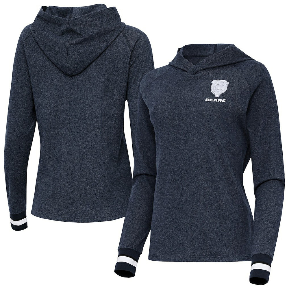 Chicago Bears Antigua Women's Trek Raglan Pullover Hoodie Heather Navy - NFL