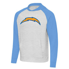 Los Angeles Chargers Antigua Urgent Raglan Pullover Hoodie Heather Gray/Heather Powder Blue - NFL