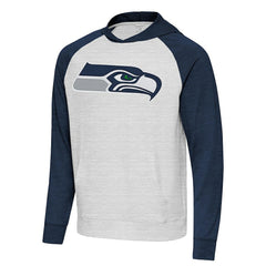 Seattle Seahawks Antigua Urgent Raglan Pullover Hoodie Heather Gray/Heather College Navy - NFL