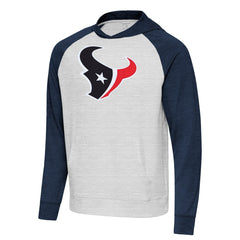 Houston Texans Antigua Urgent Raglan Pullover Hoodie Heather Gray/Heather Navy - NFL