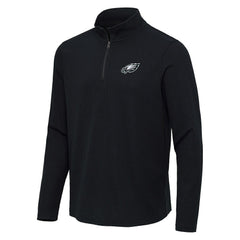 Philadelphia Eagles Antigua Sync Tri-Blend Quarter-Zip Pullover Heather Black - NFL