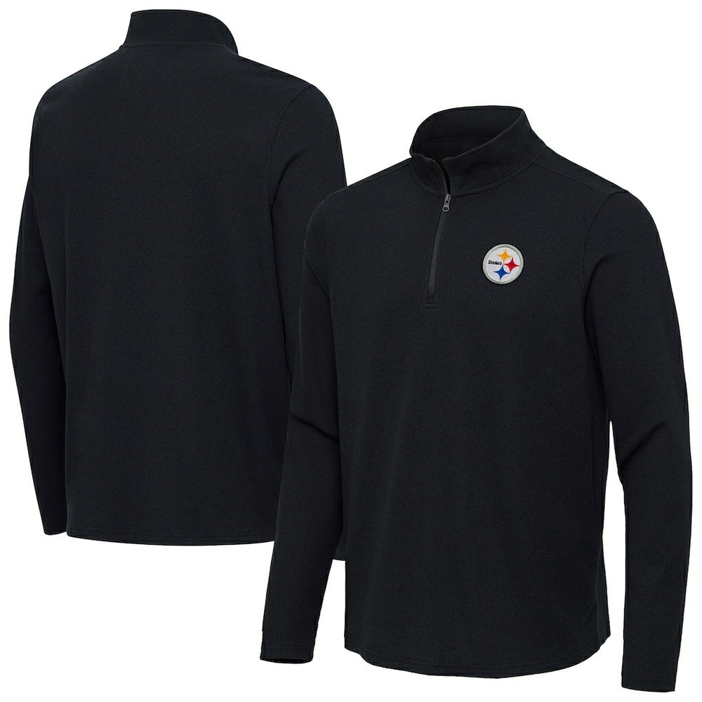 Pittsburgh Steelers Antigua Sync Tri-Blend Quarter-Zip Pullover Heather Black - NFL