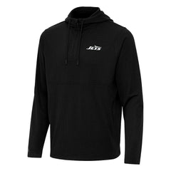 New York Jets Antigua Connected Quarter-Zip Pullover Hoodie Black - NFL