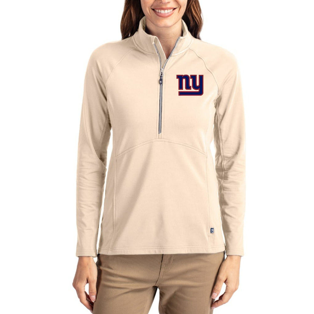 New York Giants Cutter & Buck Women's Adapt Eco Knit Stretch Recycled Raglan Half-Zip Pullover Tan - NFL