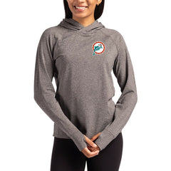 Miami Dolphins Cutter & Buck Women's Throwback Logo Adapt Knit Recycled Raglan Pullover Hoodie Heather Charcoal - NFL