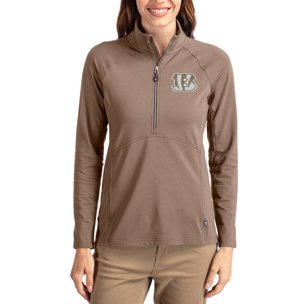 Cincinnati Bengals Cutter & Buck Women's Tonal Adapt Eco Knit Stretch Recycled Raglan Half-Zip Pullover Brown - NFL