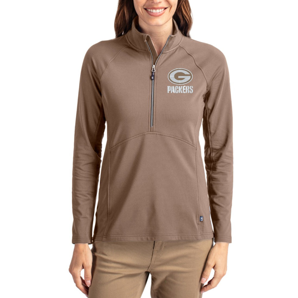Green Bay Packers Cutter & Buck Women's Tonal Adapt Eco Knit Stretch Recycled Raglan Half-Zip Pullover Brown - NFL