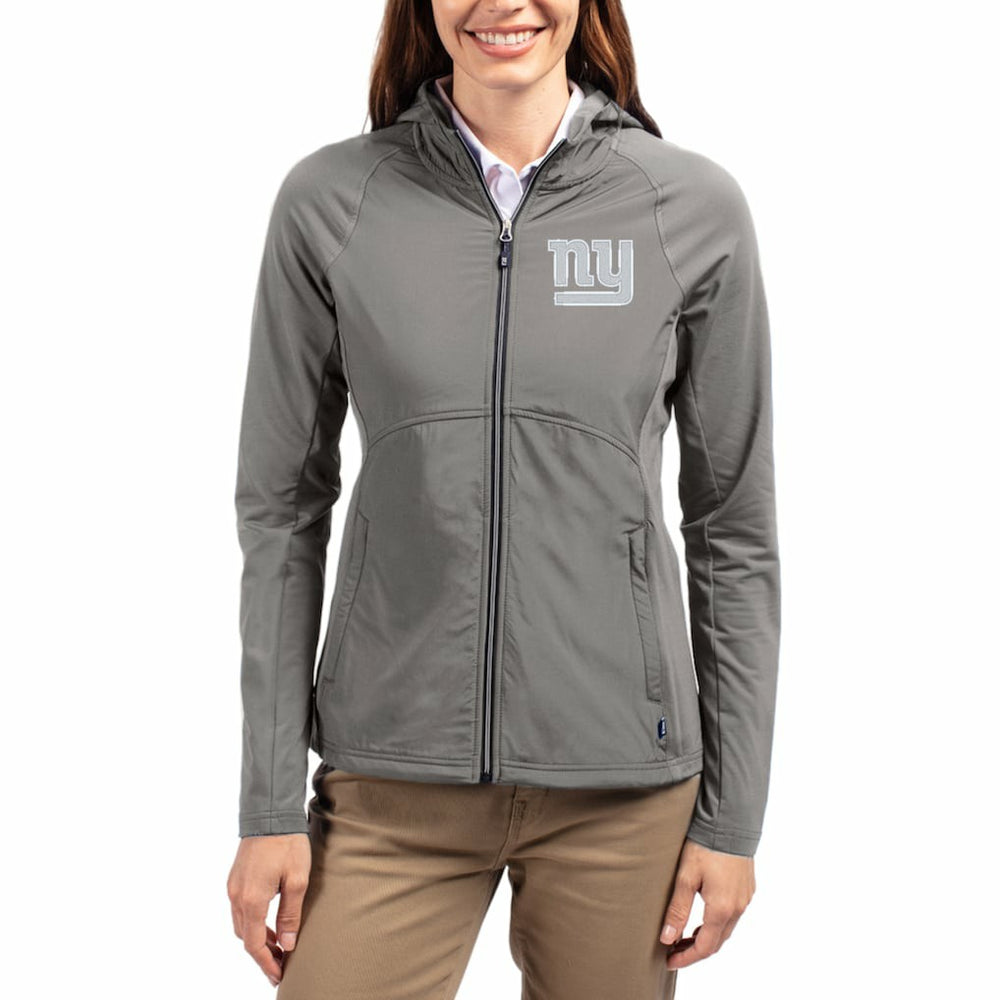 New York Giants Cutter & Buck Women's Adapt Eco Knit Hybrid Recycled Raglan Full-Zip Hoodie Jacket Gray - NFL
