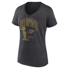 Fanatics - Oklahoma City Thunder Women's 2025 NBA Finals Champions Double Dribble V-Neck T-Shirt - Heather Charcoal