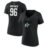 Mikko Rantanen Dallas Stars - Fanatics Women's Authentic Stack Name & Number V-Neck T-Shirt Black
