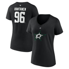 Mikko Rantanen Dallas Stars - Fanatics Women's Authentic Stack Name & Number V-Neck T-Shirt Black