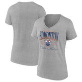 Edmonton Oilers - Women's Retro Script V-Neck T-Shirt Gray