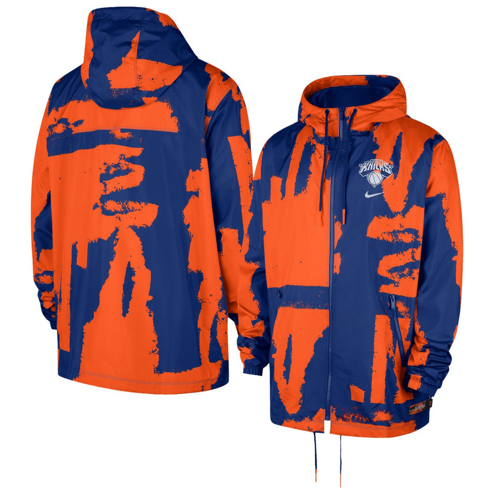 Nike - New York Knicks Courtside Club Premium Woven Full-Zip Hooded Jacket - Blue/Orange