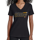 Pittsburgh Steelers Starter Women's Groovy Script V-Neck T-Shirt Black - NFL