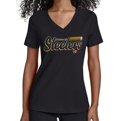 Pittsburgh Steelers Starter Women's Groovy Script V-Neck T-Shirt Black - NFL