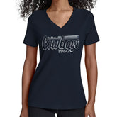 Dallas Cowboys Starter Women's Groovy Script V-Neck T-Shirt Navy - NFL