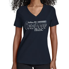 Dallas Cowboys Starter Women's Groovy Script V-Neck T-Shirt Navy - NFL