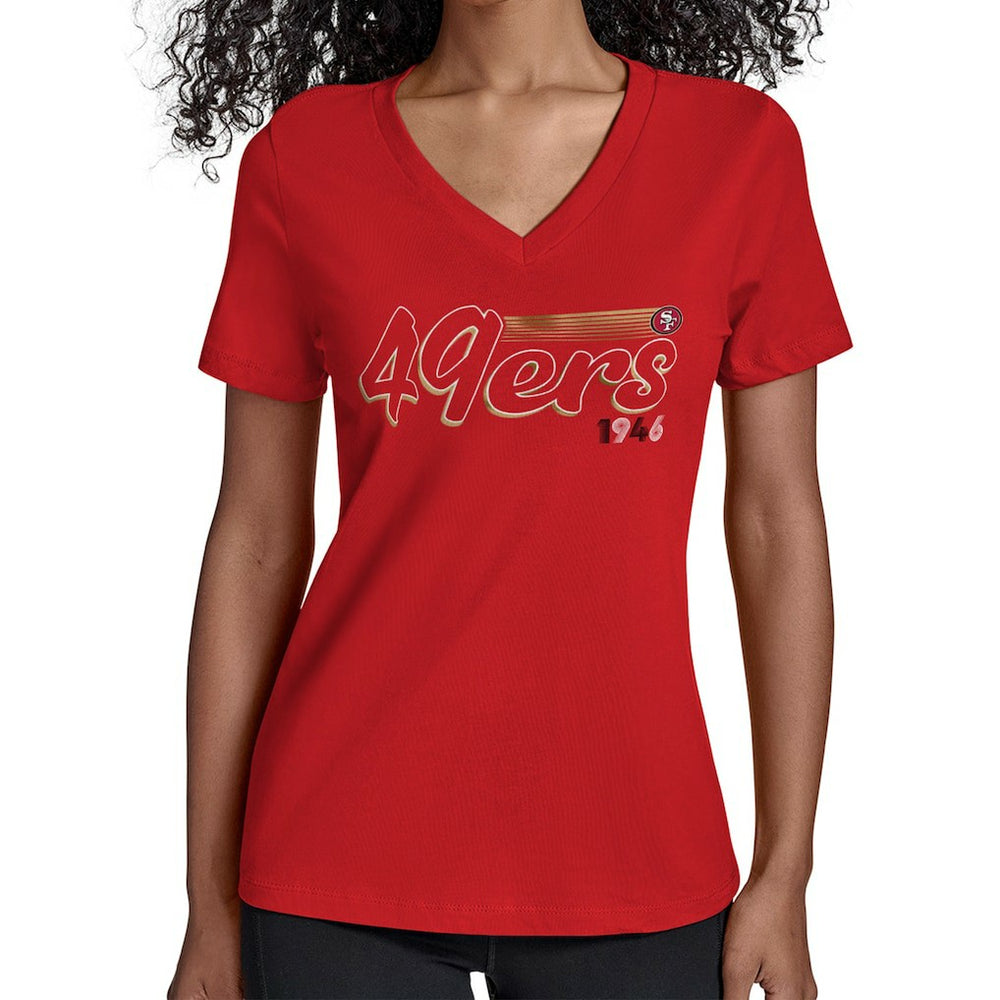 San Francisco 49ers Starter Women's Groovy Script V-Neck T-Shirt Scarlet - NFL