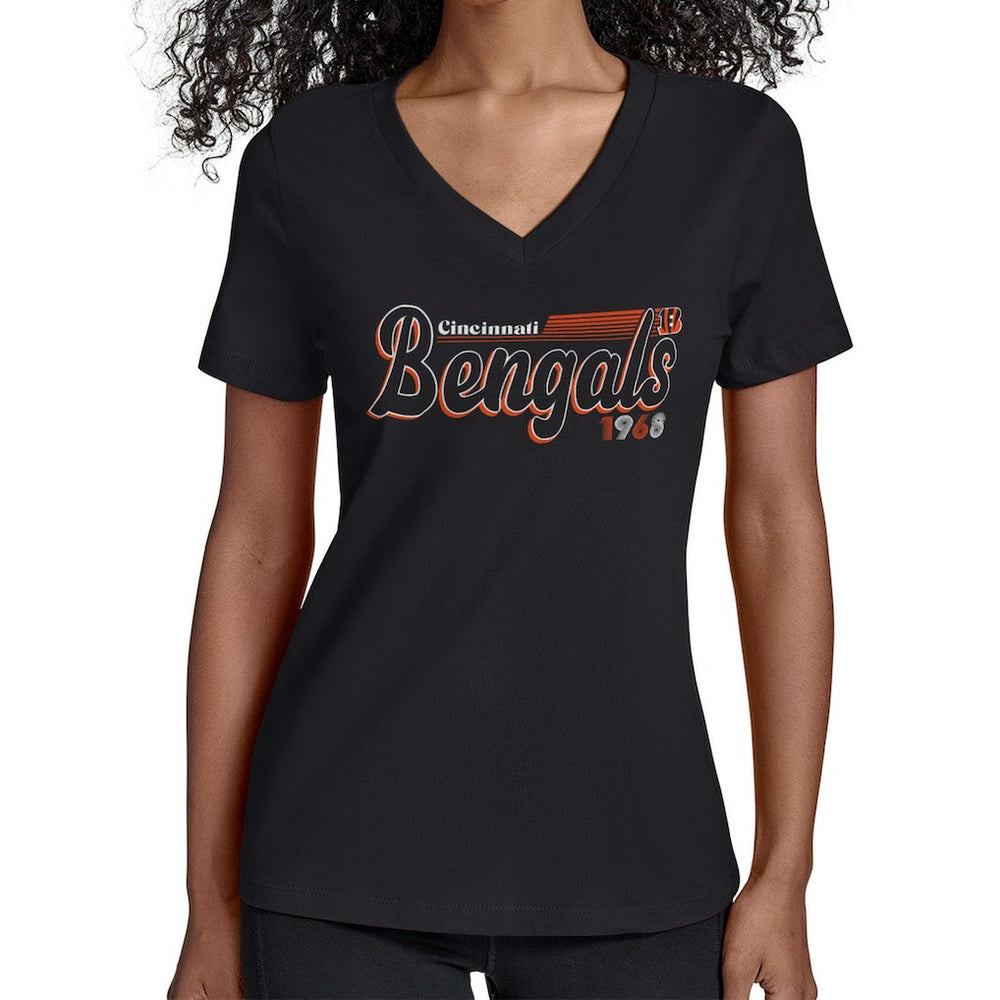 Cincinnati Bengals Starter Women's Groovy Script V-Neck T-Shirt Black - NFL