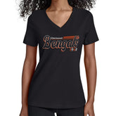 Cincinnati Bengals Starter Women's Groovy Script V-Neck T-Shirt Black - NFL