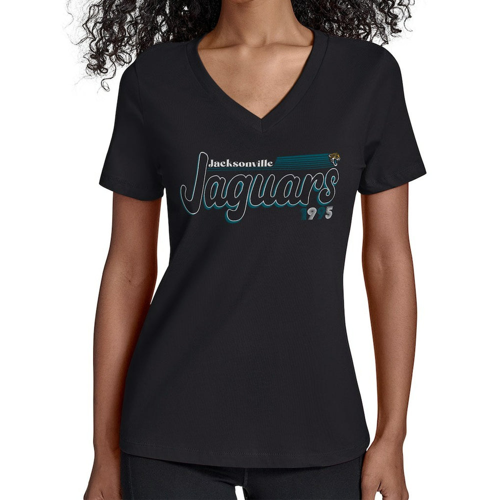 Jacksonville Jaguars Starter Women's Groovy Script V-Neck T-Shirt Black - NFL