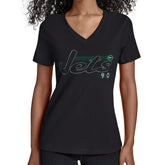 New York Jets Starter Women's Groovy Script V-Neck T-Shirt Black - NFL