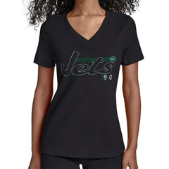 New York Jets Starter Women's Groovy Script V-Neck T-Shirt Black - NFL