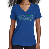 Seattle Seahawks Starter Women's Throwback Groovy Script V-Neck T-Shirt Royal - NFL
