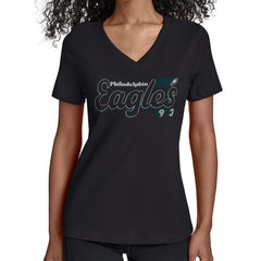Philadelphia Eagles Starter Women's Groovy Script V-Neck T-Shirt Black - NFL