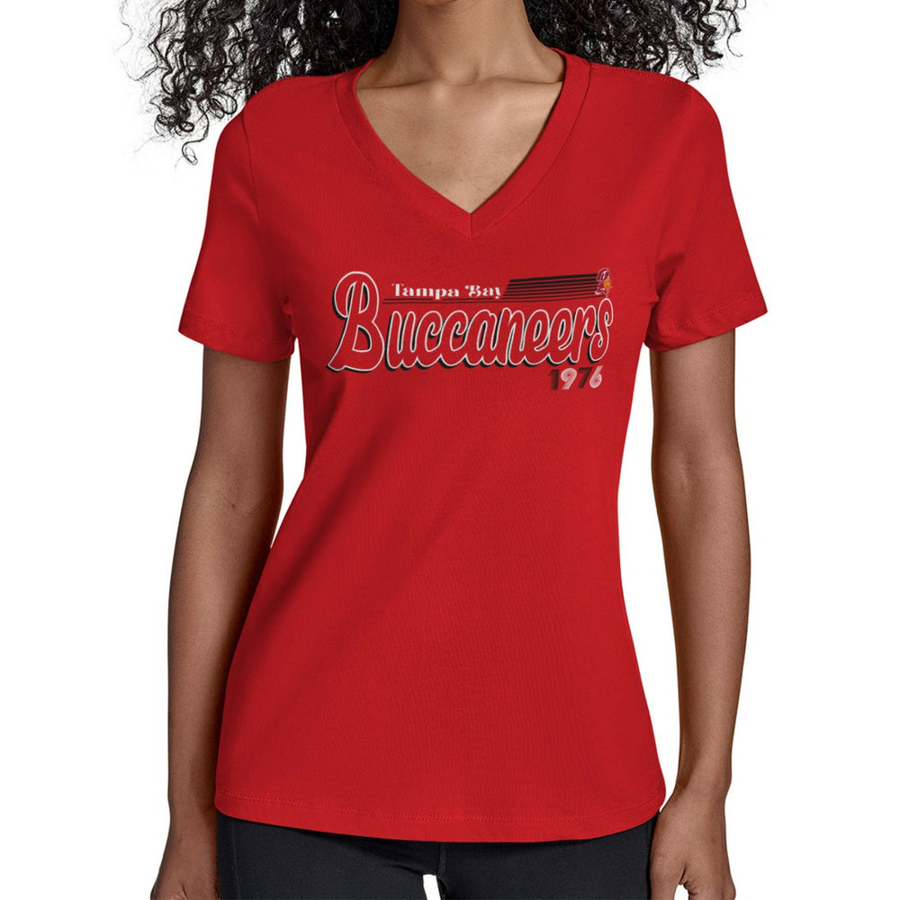 Tampa Bay Buccaneers Starter Women's Throwback Groovy Script V-Neck T-Shirt Red - NFL