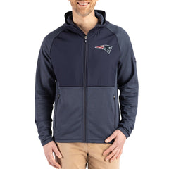 New England Patriots Cutter & Buck Peshastin Eco Fleece Recycled Raglan Full-Zip Tri-Blend Hybrid Jacket Heather Navy - NFL