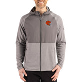 Cleveland Browns Cutter & Buck Peshastin Eco Fleece Recycled Raglan Full-Zip Tri-Blend Hybrid Jacket Heather Gray - NFL