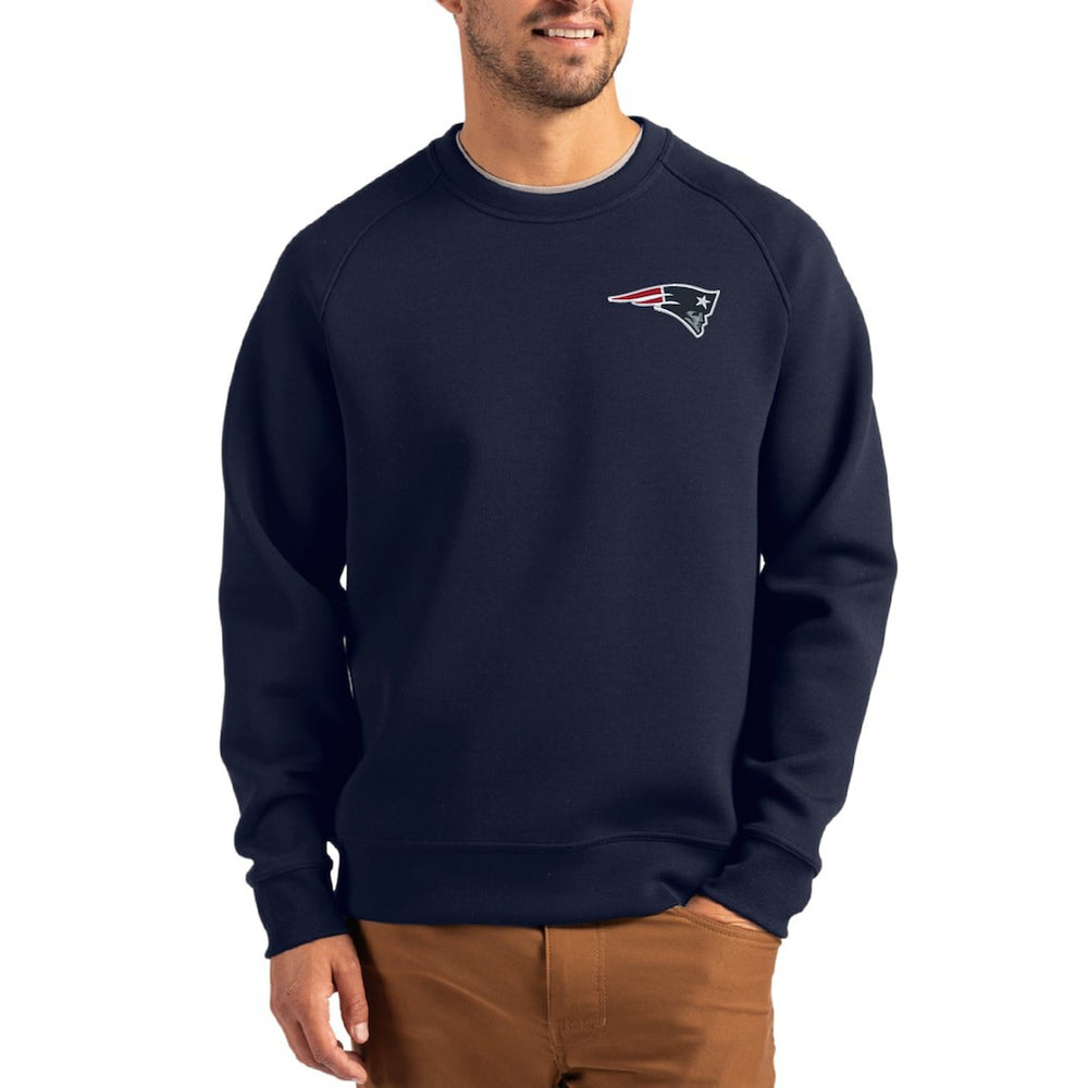 New England Patriots Cutter & Buck Primary Logo Roam Recycled Raglan Pullover Sweatshirt Navy - NFL