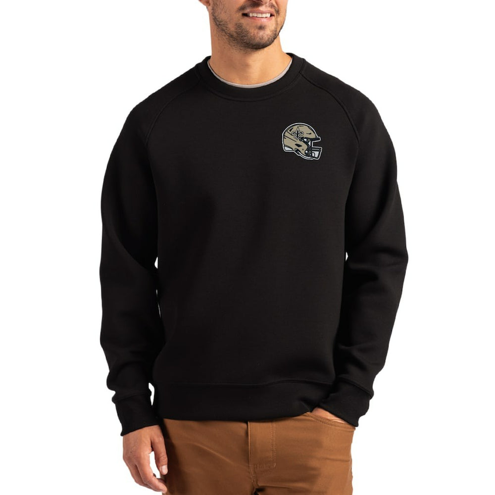 New Orleans Saints Cutter & Buck Helmet Roam Recycled Raglan Pullover Sweatshirt Black - NFL