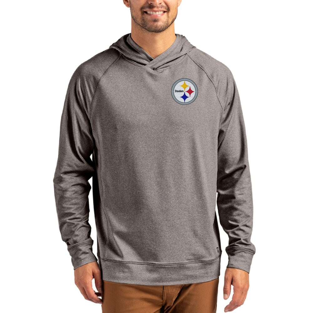 Pittsburgh Steelers Cutter & Buck Adapt Knit Recycled Raglan Pullover Hoodie Heather Gray - NFL