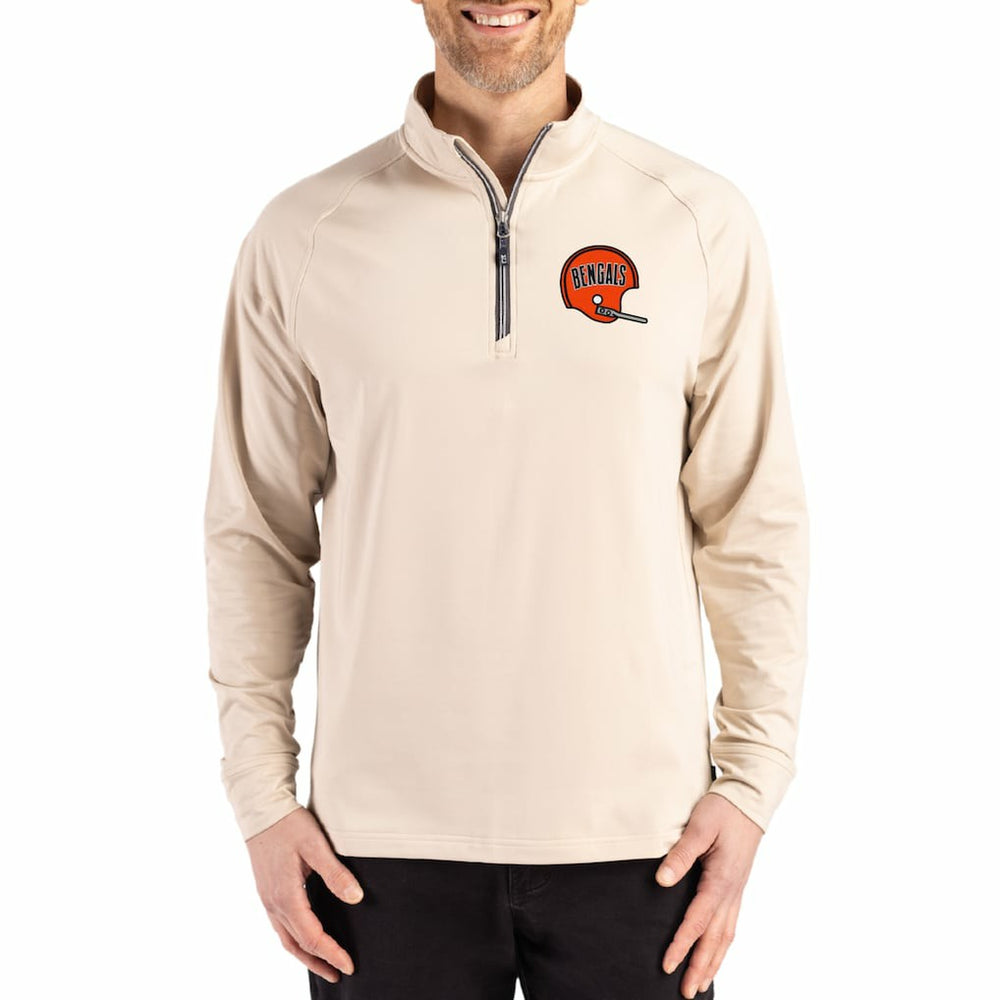 Cincinnati Bengals Cutter & Buck Throwback Logo Adapt Eco Knit Stretch Recycled Quarter-Zip Pullover Tan - NFL