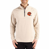 Cincinnati Bengals Cutter & Buck Throwback Logo Adapt Eco Knit Stretch Recycled Quarter-Zip Pullover Tan - NFL