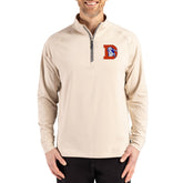 Denver Broncos Cutter & Buck Throwback Logo Adapt Eco Knit Stretch Recycled Quarter-Zip Pullover Tan - NFL