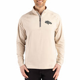 Denver Broncos Cutter & Buck Adapt Eco Knit Stretch Recycled Quarter-Zip Pullover Tan - NFL