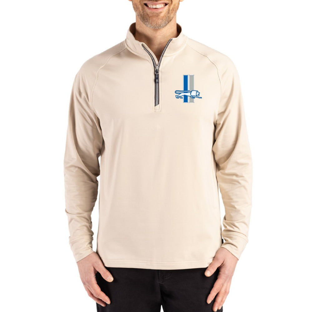 Detroit Lions Cutter & Buck Throwback Logo Adapt Eco Knit Stretch Recycled Quarter-Zip Pullover Tan - NFL