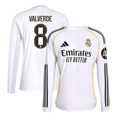 Adidas Federico Valverde Real Madrid 2025/26 Home Replica Long Sleeve Jerseys - White