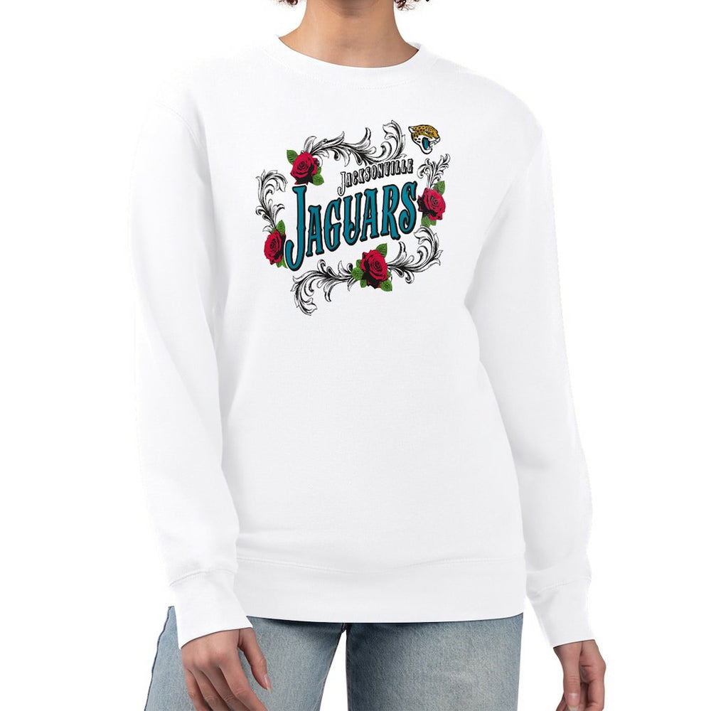 Jacksonville Jaguars G-III 4Her by Carl Banks Women's Roses Fleece Tri-Blend Pullover Sweatshirt White - NFL