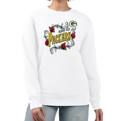 Green Bay Packers G-III 4Her by Carl Banks Women's Roses Fleece Tri-Blend Pullover Sweatshirt White - NFL