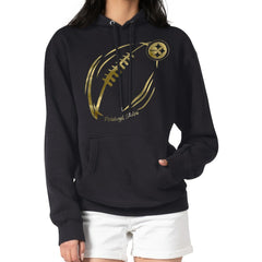 Pittsburgh Steelers G-III 4Her by Carl Banks Women's Metallic Print Football Sketch Fleece Pullover Hoodie Black - NFL