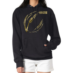 San Francisco 49ers G-III 4Her by Carl Banks Women's Metallic Print Football Sketch Fleece Pullover Hoodie Black - NFL