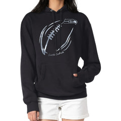 Seattle Seahawks G-III 4Her by Carl Banks Women's Metallic Print Football Sketch Fleece Pullover Hoodie Black - NFL