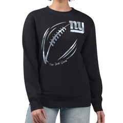 New York Giants G-III 4Her by Carl Banks Women's Metallic Print Football Sketch Fleece Crewneck Sweatshirt Black - NFL